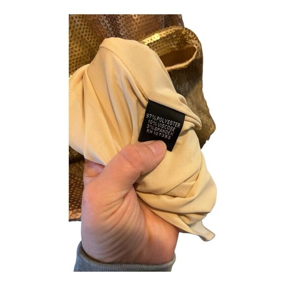 P24 Sheri Bodell Colorblock Sequin Sheath Stretch Browns Bronze Lined Sz M - Picture 6 of 6